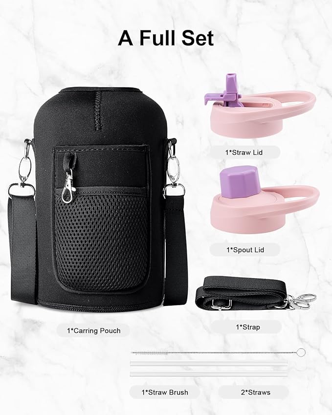 Trebo Water Bottle Insulated 64 oz with Handle,Half Gallon Double Wall Vacuum Stainless Steel Metal Large Jug with Handle, Wide Mouth Flask Mug with Carry Pouch, Keep Ice Cold 48hrs, Purple