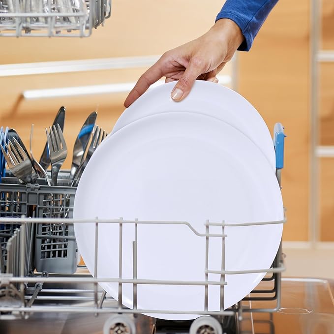 Melamine Dinnerware Sets,18-piece Melamine Plates and Bowls Set, Unbreakable Dishes Set for 6, Dishwasher Safe,Indoor and Outdoor Use,Lightweight,White