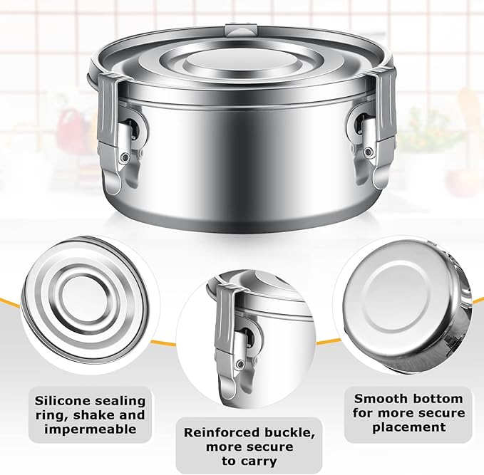 Zopeal 6 Pcs Stainless Steel Food Storage Containers with Lid Bento Lunch Boxes Reusable Metal Flat Canisters for Camping Trips Picnic Snacks Soups Salads Leftovers, 3 Sizes (22oz, 34oz, 54oz)