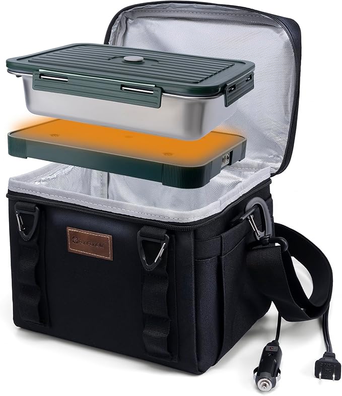 Portable Oven Food Warmer, 12V/24V/110V Electric Lunch Box Food Heater - Mini Personal Microwave Heated Lunch Box for for Truck, Car,Travel, Work & Home Use