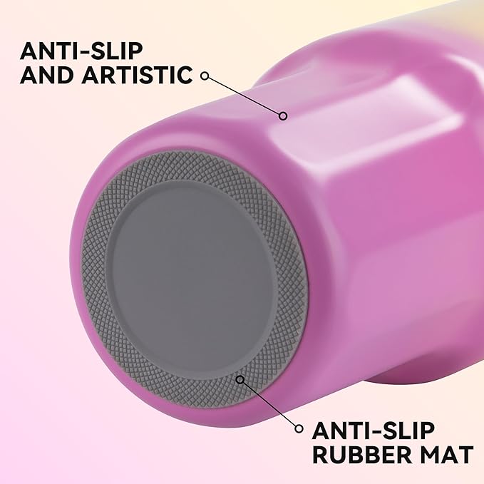 VEGOND 30 oz Insulated Stainless Steel Tumbler with lid and straw Double Wall Vacuum Travel Coffee Mug with Non-Slip Silicone Base, Sweat Proof Powder Coated Cup for Hot Cold Drinks, Pink and Yellow