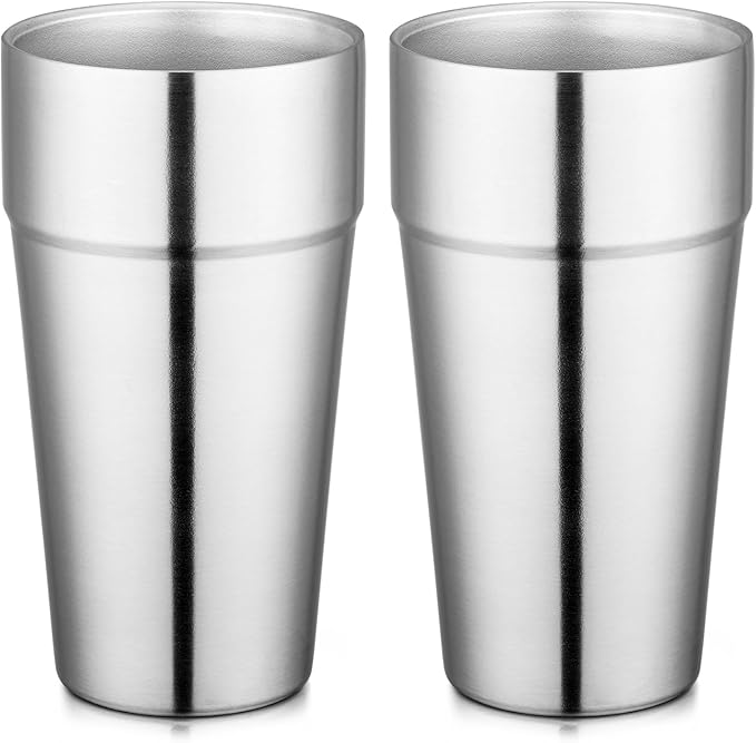 Beasea Stainless Steel Cups 19 oz, 2 Pack Large 18.6oz 550ml Stackable Stainless Steel Tumbler Double Wall Insulated Individual Metal Pint Glasses Tin Drinking Cups for Home Party Camping