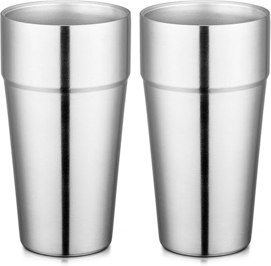 Beasea Stainless Steel Cups 19 oz, 2 Pack Large 18.6oz 550ml Stackable Stainless Steel Tumbler Double Wall Insulated Individual Metal Pint Glasses Tin Drinking Cups for Home Party Camping