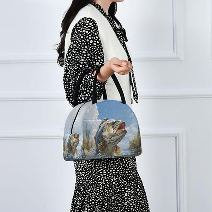 Bass Fish Lunch Bag for Women Men Reusable Insulated Lunch Tote Bag for Office Work School Picnic Hiking