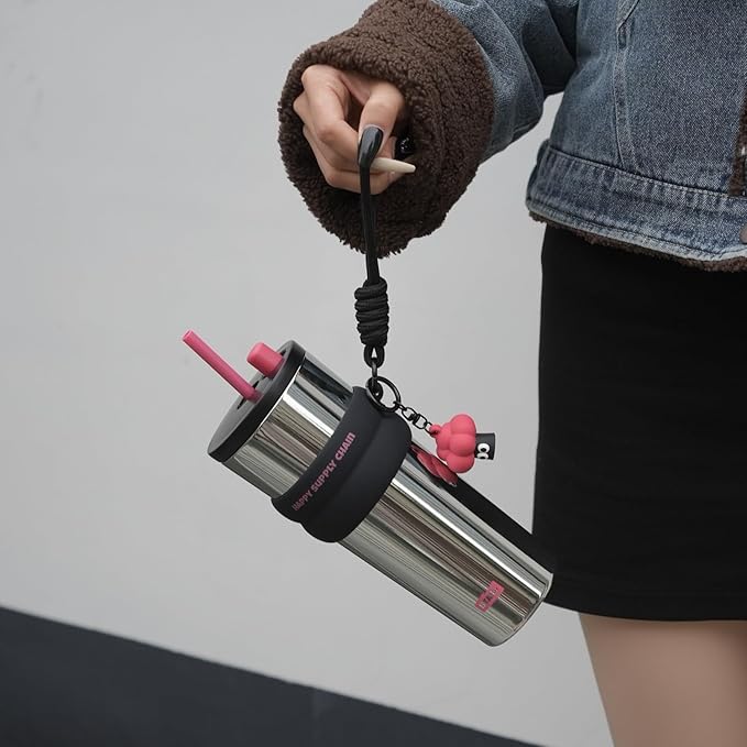 24 oz Stainless Steel Tumbler with Lid and Straw, Insulated Water Bottle Leak Proof for Hot and Cold, Portable Travel Coffee Mug, Reusable Coffee Cup for Women, Sliver