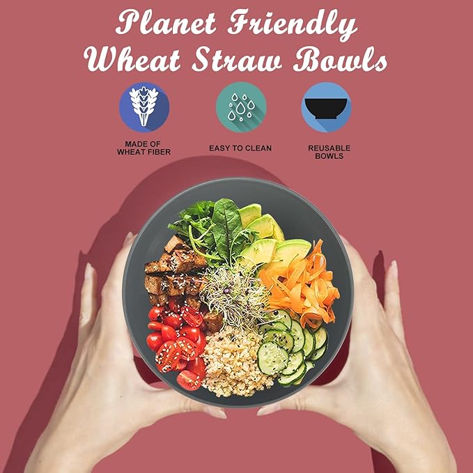 Wrova Wheat Straw Bowl Sets,6 PCS Unbreakable Cereal Bowl 50 OZ,Microwave and Dishwasher Safe Bowls,Super Big Bowl Sets BPA Free Big Bowl for Serving Cereal,Oatmeal and Salad (Deep Gray)