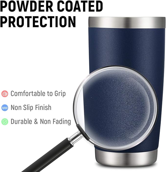 COMOOO 20oz Double Wall Vacuum Insulated Travel Mug Bulk Stainless Steel Tumbler with Lid and Straw Durable Powder Coated Insulated Coffee Cup for Cold & Hot Drinks (Navy, 12 pack