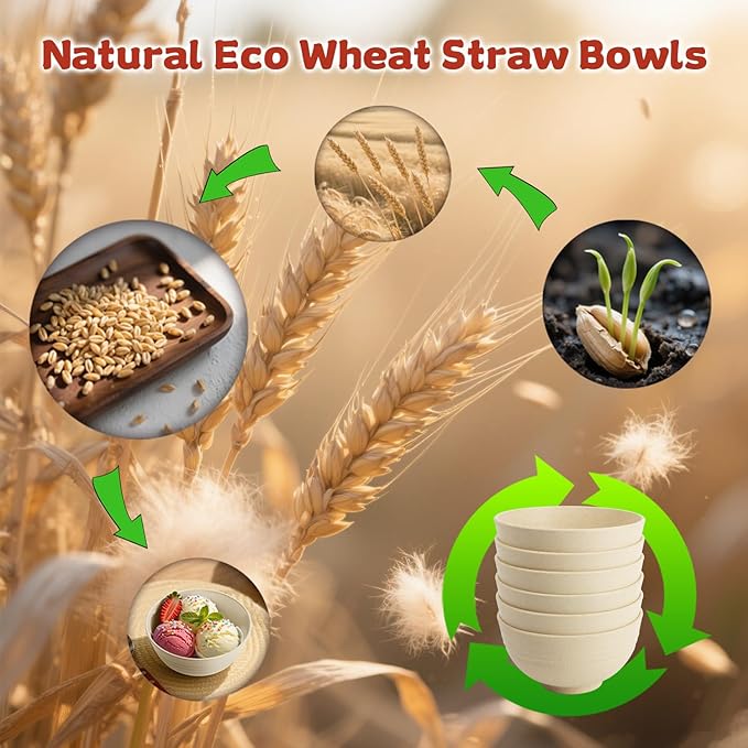 Wrova Small Wheat Straw Bowls Sets of 6,Dishwasher Safe and Microwave Safe Snack Bowls 10oz,Alternative Handy Plastic Bowls Reusable for Snack and Ice Cream.Beige Series
