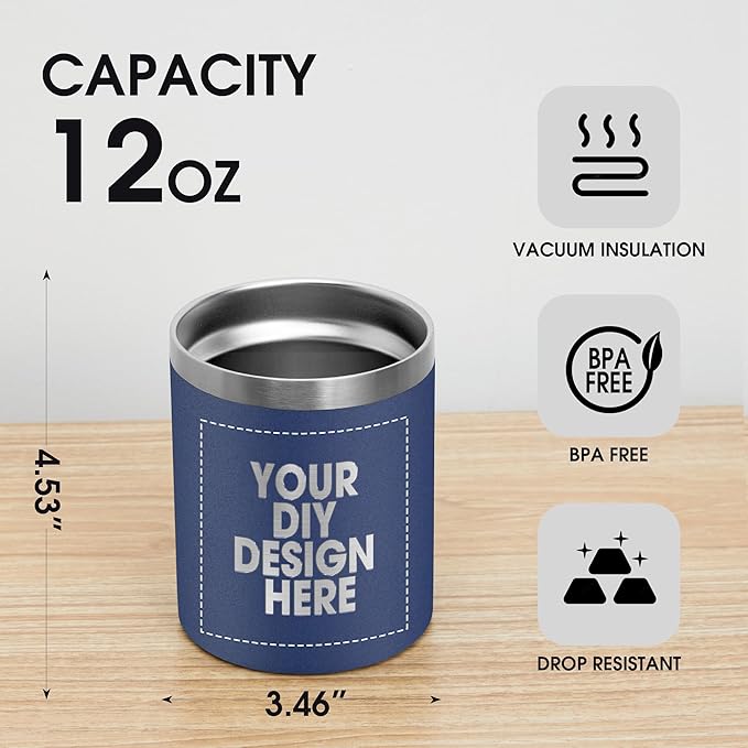 Personalized Custom Tumbler Print in USA 12oz Stainless Steel Travel Coffee Cup with Lid & Straw Double Wall Insulated Mug With Colorful Text Logo Photo