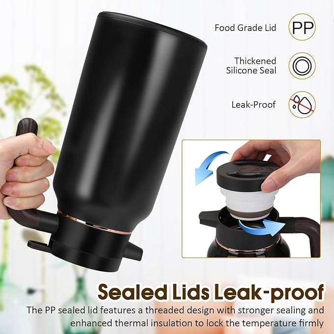 68oz Thermal Coffee Carafe, Stainless Steel Carafes for Hot Liquids 24 Hours, Insulated Coffee Carafes For Keeping Hot Coffee, Hot Water, Tea, Hot Beverage (2 Pack Black)