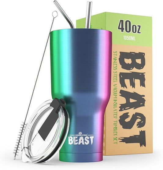 Beast 40 oz Tumbler Stainless Steel Vacuum Insulated Coffee Ice Cup Double Wall Travel Flask (Rainbow)