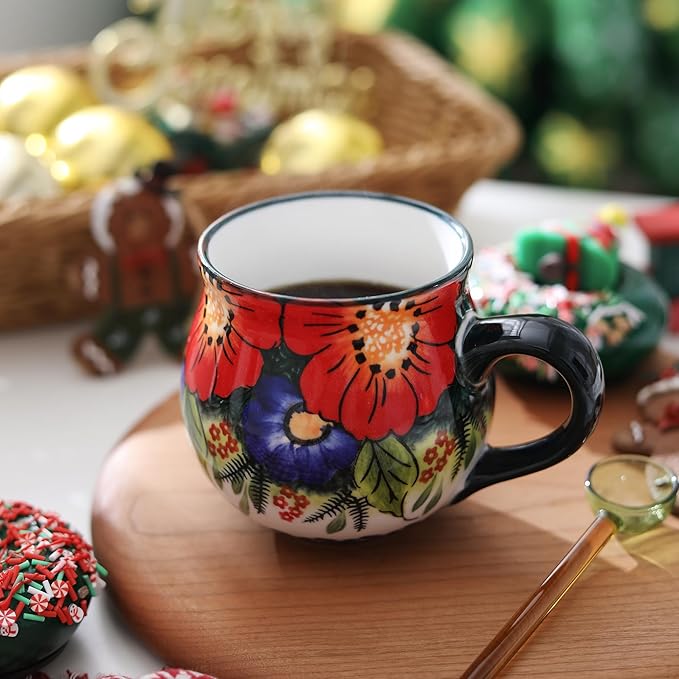 ALMA 2025 Updated Ceramic Coffee Mug 12oz/380ml,Flower Mug,Unique Tea Cup For Women,Microwave Oven Safe(Jungle Floral,Medium)