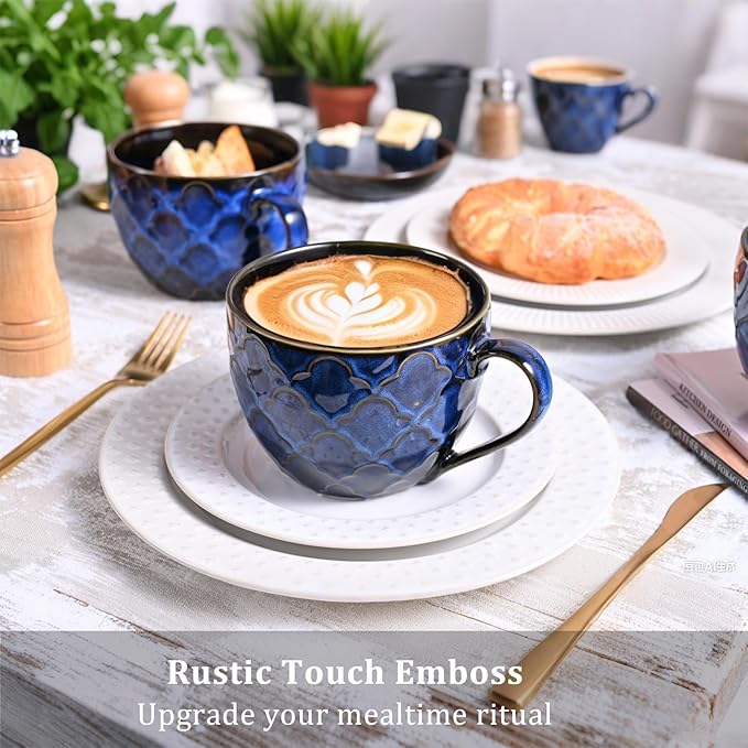 Ceramic Soup Mug, 24oz Soup Bowl with Handle & Lid, Microwave Bowl for Cereal Oatmeal Ramen Instant Noodle Salad (Dark Blue)