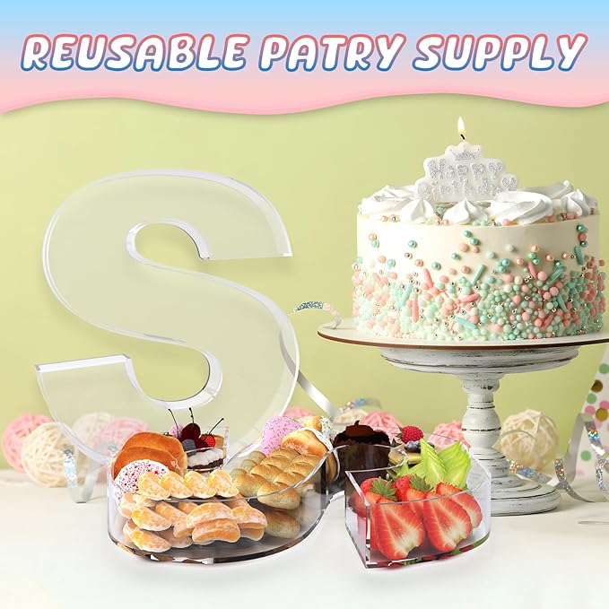 11" Acrylic Letter Charcuterie Box, Reusable Fillable Alphabet Number Shaped Form Tray for Birthday Anniversaries, Party Decorative Serving Plates Display Candy Cake (S)