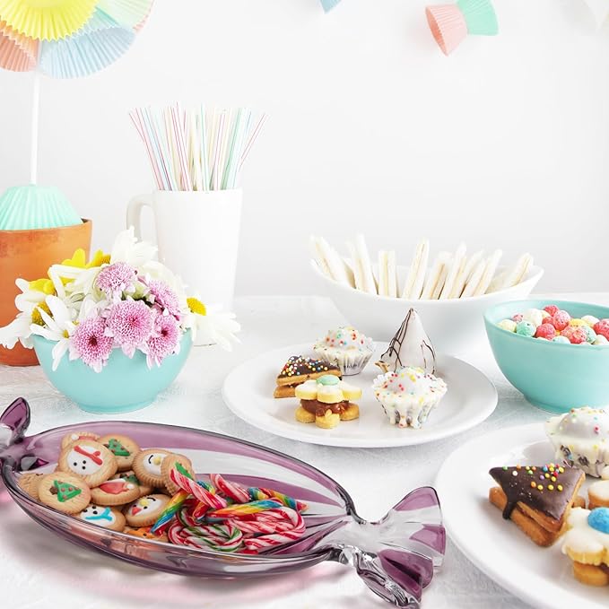 Christmas Platter Dish, Glass Candy Platter Serving Dessert Plates Christmas Dinnerware Tray Decorative Plates for Xmas Holiday Party Favor, Dark Purple, Small