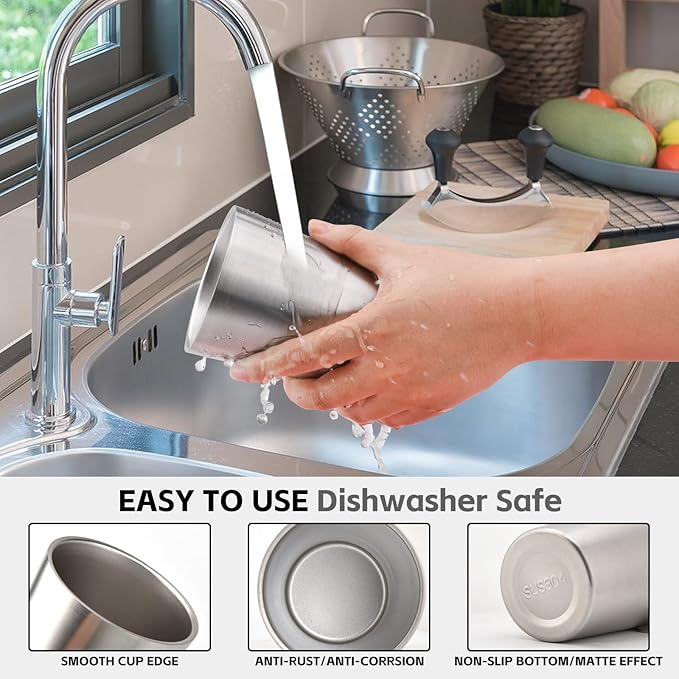 10 Pack 12 oz Stainless Steel Insulated Cup, Double Wall Vacuum Small Metal Cup, Reusable Camping Cups Unbreakable Indoor Outdoor for Party, Home, Office, BBQ, Sliver