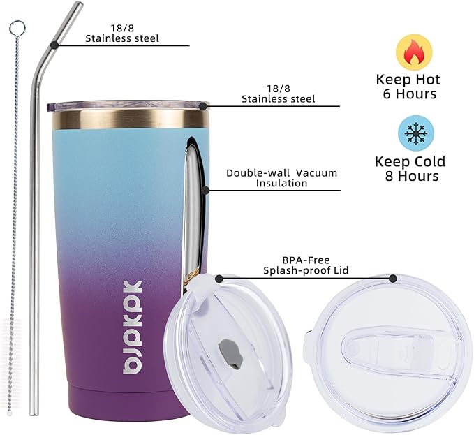 BJPKPK 20 oz Stainless Steel Vacuum Insulated Tumblers with Lids and Straw Reusable Travel Water Mug Double Wall Coffee Cup for Women and Men,Ocean Dream