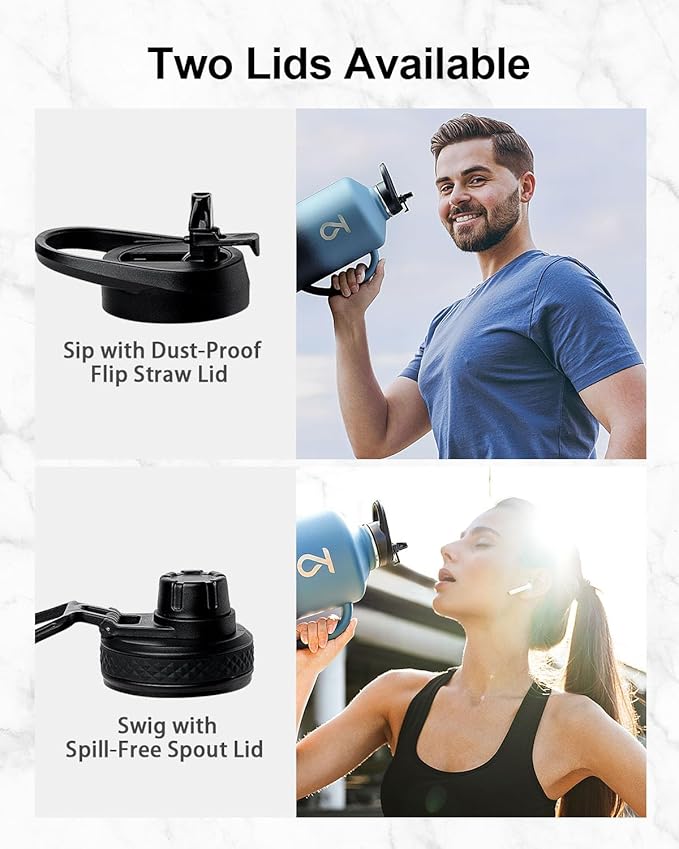 Trebo 128 oz Water Bottle Insulated with Handle, One Gallon Stainless Steel Metal Large Jug, Travel Flask with Straw Spout Lid, Mug Tumbler Cup with Carry Pouch, Keep Cold Hot, Indigo Black