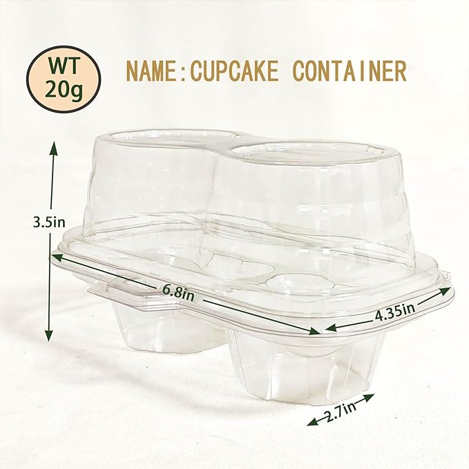60 Pack of 2-Chamber Plastic Muffin Containers, Disposable Transparent Cupcake Container, Stackable Cake Stand, High Top Cupcake Stand For Cupcakes And Pancakes, BPA Free