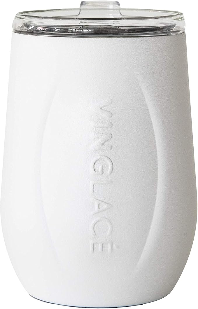 Vinglacé Stainless Steel Stemless Wine Glass- Insulated Wine Tumbler with Glass Insert and Sip Lid, 10 oz, White