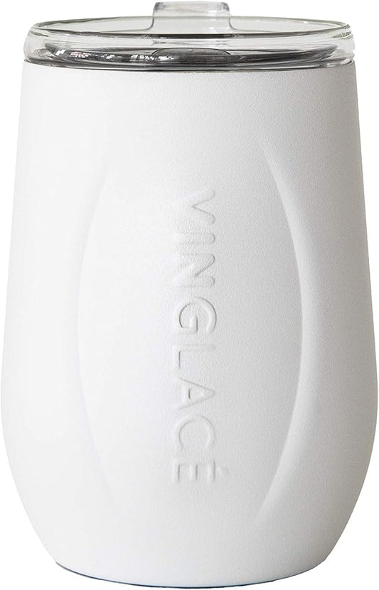 Vinglacé Stainless Steel Stemless Wine Glass- Insulated Wine Tumbler with Glass Insert and Sip Lid, 10 oz, White