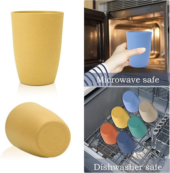 Wrova Wheat Straw Cups 6 PCS Good Alternative to Plastic Reusable Cups 20 oz Unbreakable Drinking Cup Reusable Dishwasher Safe Water Plastic Glasses Mixed Color