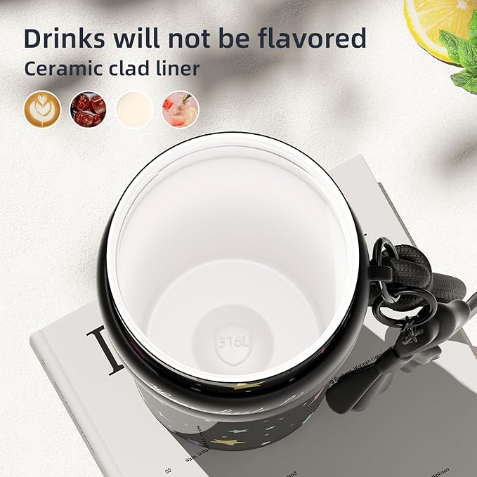 24 oz Stainless Steel Tumbler with Lid and Straw, Insulated Water Bottle Leak Proof for Hot and Cold, Portable Travel Coffee Mug, Reusable Coffee Cup for Women, Black Star