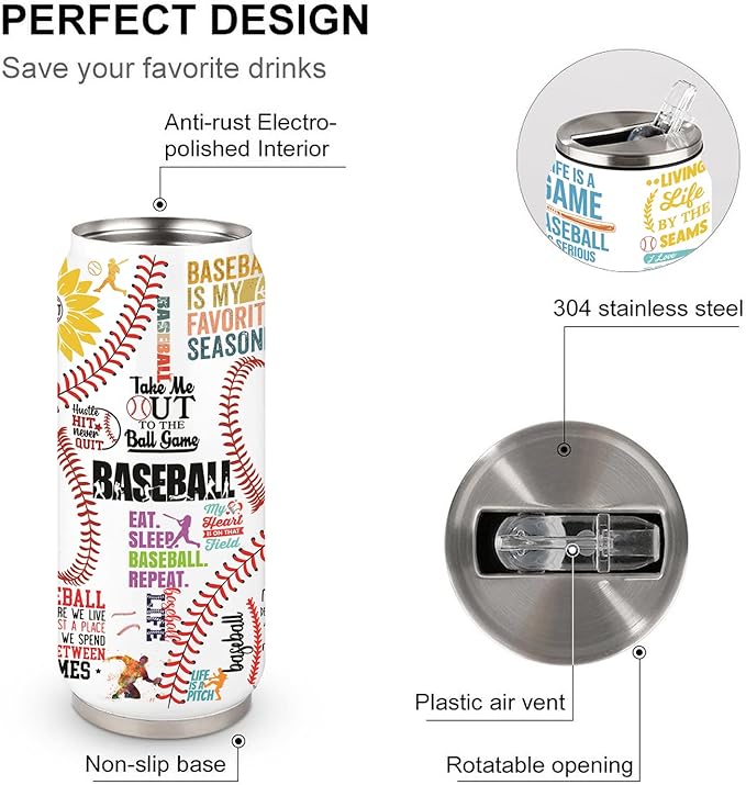Baseball Tumbler Cup Travel Mug With Lid,Baseball Lover Birthday Gifts Stainless Steel Vacuum Coffee Mug Cup Baseball Gifts For Women Men 17 Oz