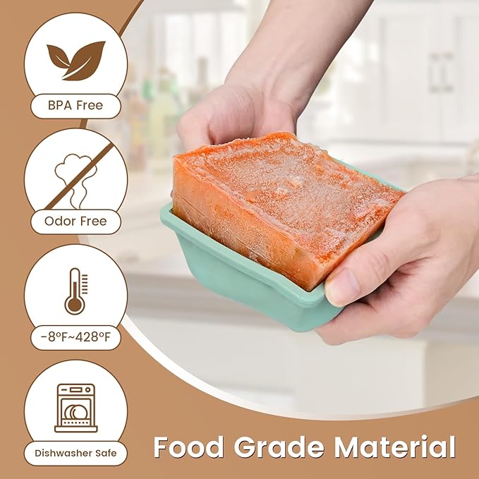 Silicone Freezer Tray for Soup Ice Cubes: 2-Cup Freezing Trays with Lid for Meal Prep - 4Pack Silicon Soup Portion Freeze Tray Make Stock Souped Ice Cube