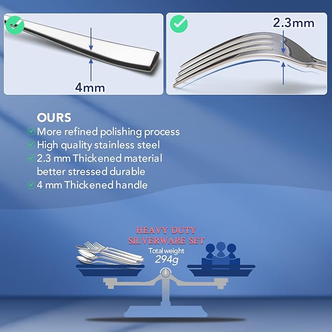 20 Piece Silverware Set for 4, EIUBUIE Premium Stainless Steel Cutlery Set, Mirror Polished Flatware Sets Heavy Duty and Solid, Modern Kitchen Eating Utensils Sets Include Spoons Forks Knives