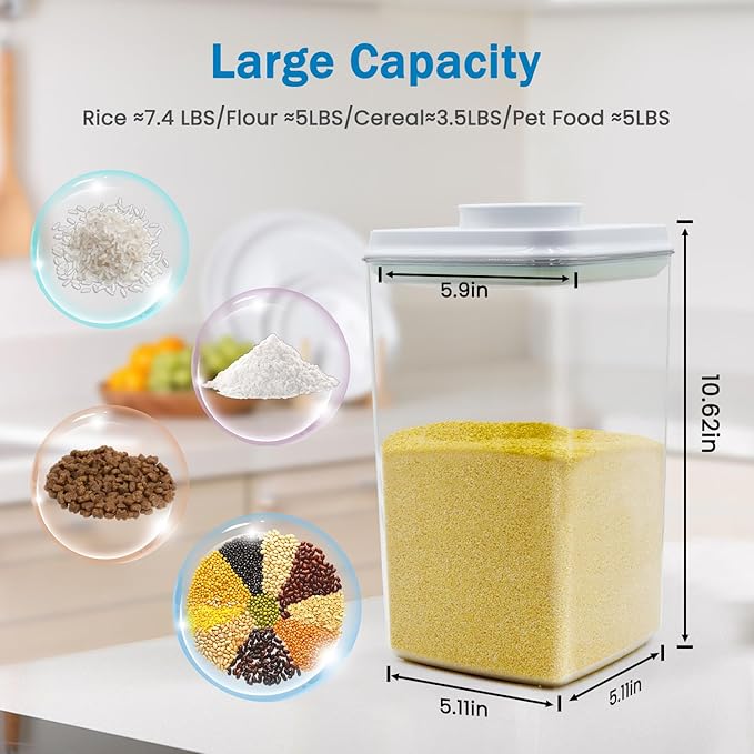 4 Pcs Pop Airtight Food Storage Container Set with Lids for Kitchen Pantry Organization Cereal Storage Container, Stackable, BPA Free