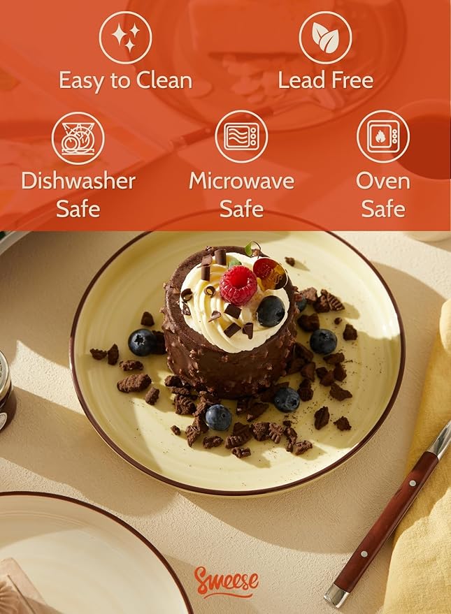 Sweese 7.4 Inch Porcelain Dessert Plates, Round Salad/Appetizer Plate Set, Microwave Dishwasher Safe, Green, 6-Pack