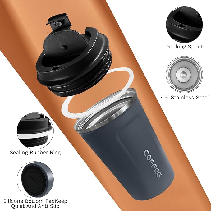 Travel coffee mugs leak-proof, reusable coffee cups with lids, stainless steel vacuum thermos coffee tumblers,thermal insulation cups for men and women hot & cold drinks(2nd-Blue, 17OZ)