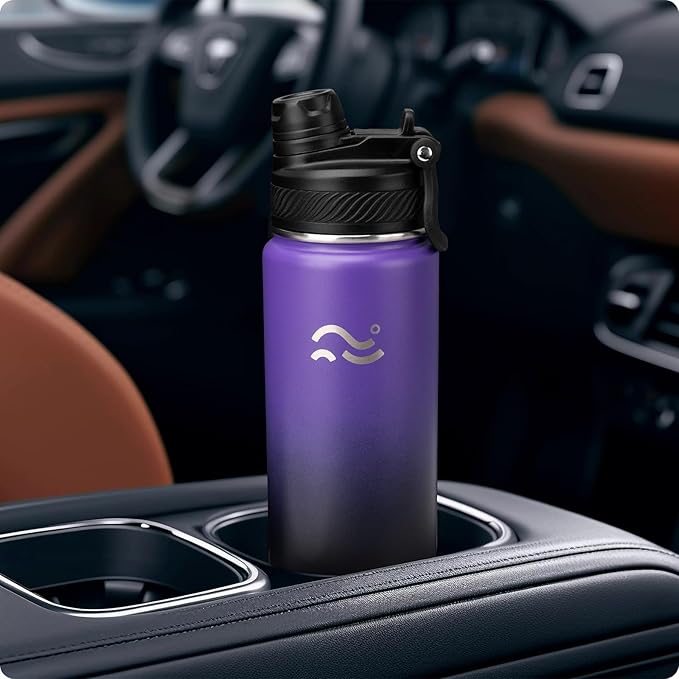 [2-IN-1 LID] Insulated Water Bottle with Silicone Boot (36hrs Cold/18hrs Hot) - DIY Stickers, Leakproof, BPA Free, 24 oz