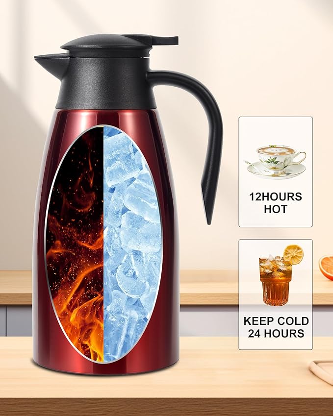 70oz Thermal Coffee Carafe, Updated Insulated Stainless Steel Coffee Carafes for Keeping Hot Coffee & Tea Hot Beverage-12Hours, Double Walled Vacuum Coffee Carafe