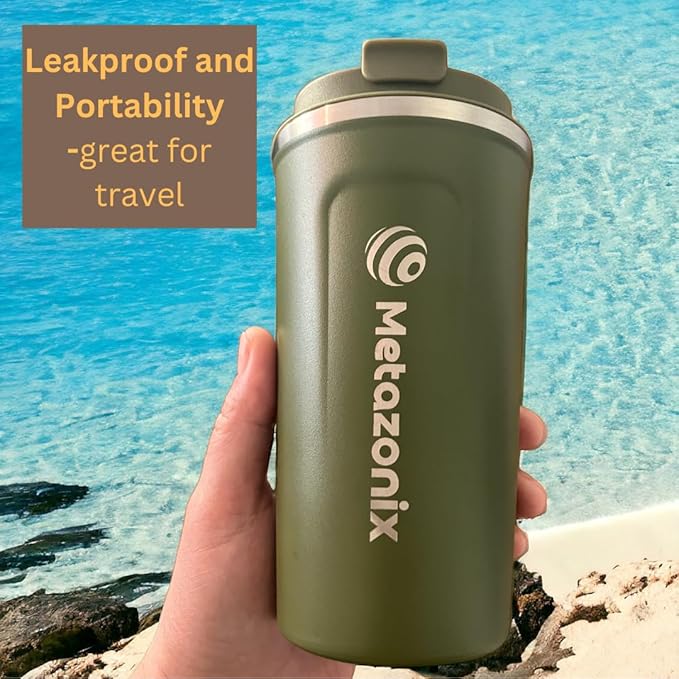 Travel Coffee Mug -17oz Stainless Steel Coffee Mug - Spill Proof Leak Proof - Insulated With Lid - BPA Free (Army Green)