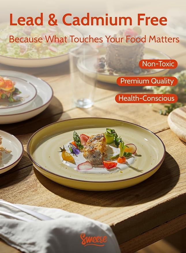 Sweese 10 Inch Porcelain Dinner Plates Set of 6 - Round Green Dishes for Main Courses, Salad, Microwave Dishwasher Safe