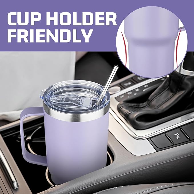 20 oz Tumbler with Handle Stainless Steel Insulated Coffee Mug Tumbler with Lid and Straw Double Wall Vacuum Insulated Coffee Mug Leak Proof Travel Mug Tumbler for Hot and Cold Drink (Mix Color-3)