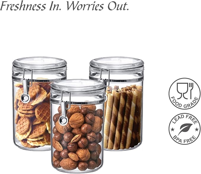 Amazing Abby - Cathy - 56-Ounce Plastic Canister (Set of 3), Plastic Airtight Food Container, Stackable for Pantry Storage, BPA-Free and Shatter-Proof, Perfect for Home and Commercial Use