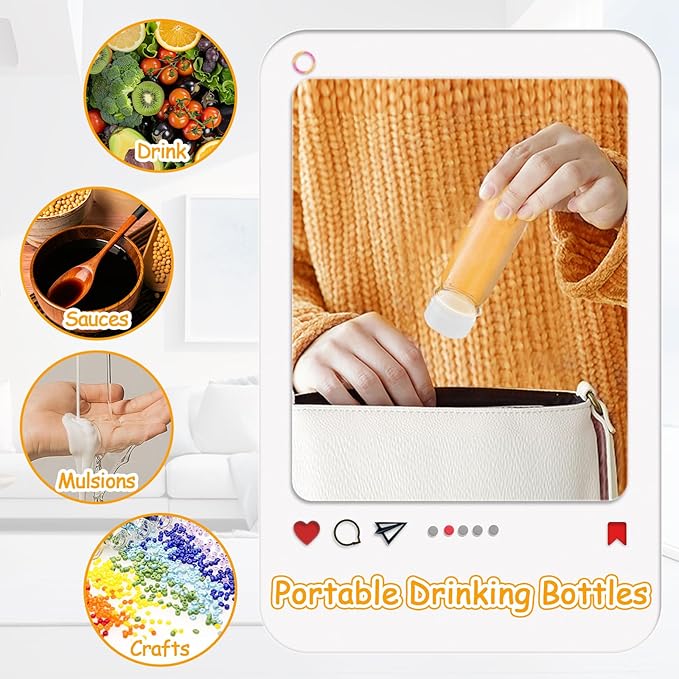 60Pcs 2oz Clear Plastic Bottles for Liquids,Reusable Ginger Shot Bottle with Lids,Small Empty Bottles Beverage Container Leak Proof for Juice,Drinks,Potion,Wellness,DIY,Wedding,Party,Travel(White)