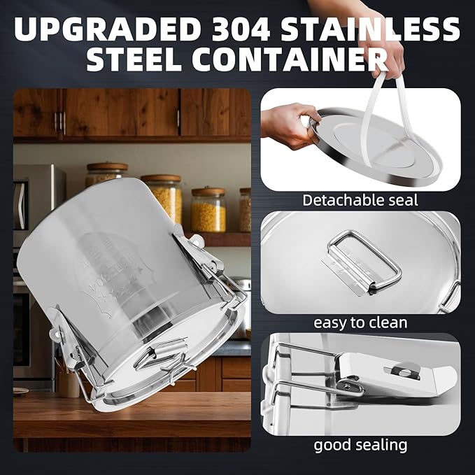 6L/1.6 Gal 304 Stainless Steel Containers with Lids 202 Oz Stainless Food Containers with Lids and Lock Hole Airtight Container for Kitchen Stainless Steel Bucket 304 stainless container