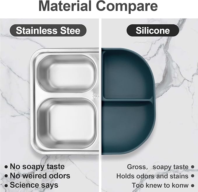 3Pcs Stainless Steel Snack Containers with Lids, 4 Compartments Bento Snack Boxes Reusable Metal Food Fruit Storage Prep Containers for School Home Travel