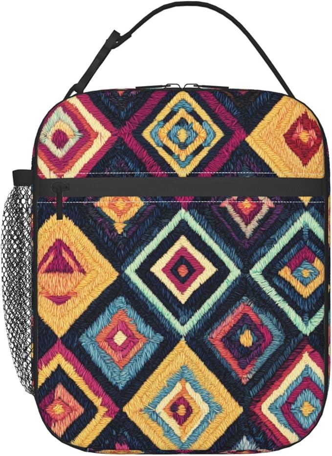 Boho Insulated Lunch Bag for Women Men Boho Lunch Bag for Work,Picnic,Travel,Hiking,Beach or Fishing Polyester Boho Lunch Box