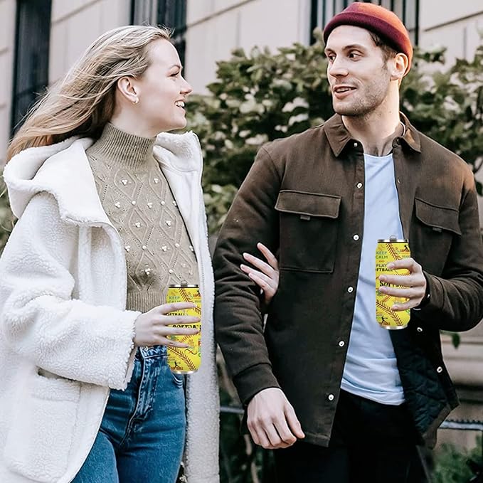 Softball Tumbler Cup With Lid - Travel Mug, Birthday Gift for Softball Lovers - Stainless Steel Vacuum Coffee Cup for Women Men, 17 Oz