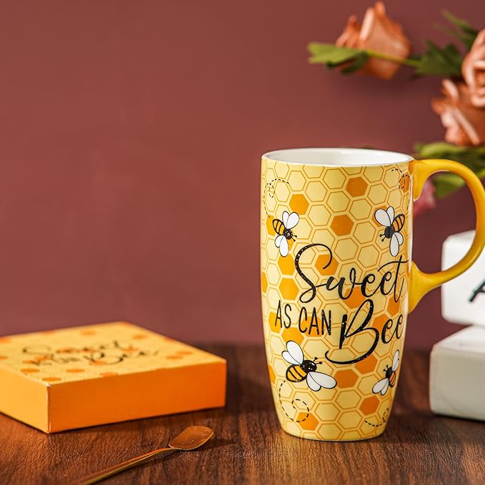 Topadorn Ceramic Mugs Porcelain Latte Tea Cup Coffee Mug with Gift Box,17oz.Sweet as Can Bee