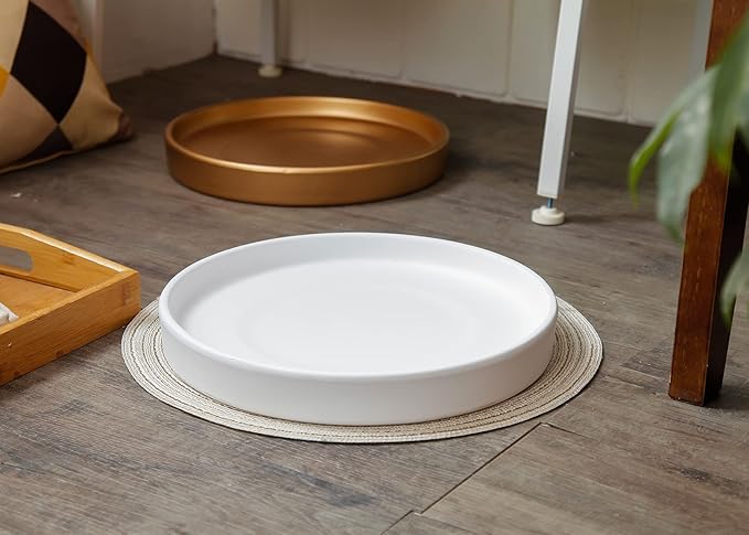 12 Inch Large Ceramic Saucer - Ceramic Drainage Tray for Plant Pot (Matte White)