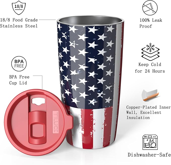 TILUCK 20 oz Tumbler with Leak-Proof Lid, Vacuum Insulated Stainless Steel Coffee Mug, Double-Walled Travel Tumbler for Hot and Cold Drinks