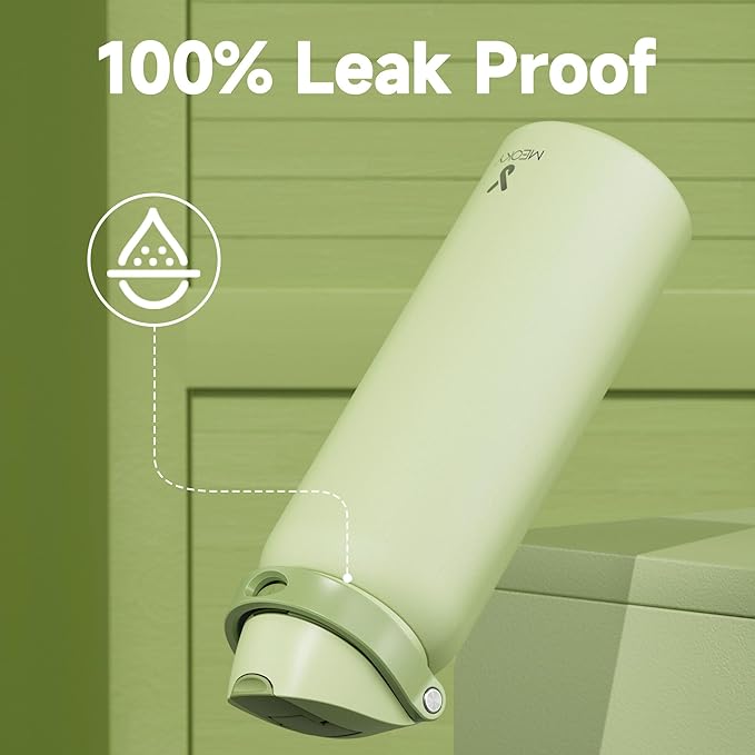 40 oz Insulated Water Bottle with Straw: Meoky Stainless Steel Metal Water Bottle with 2-in-1 Lid - Leak Proof, Cold for 24 Hours, Protective Silicone Base, BPA-Free for Sports Gym, Sage