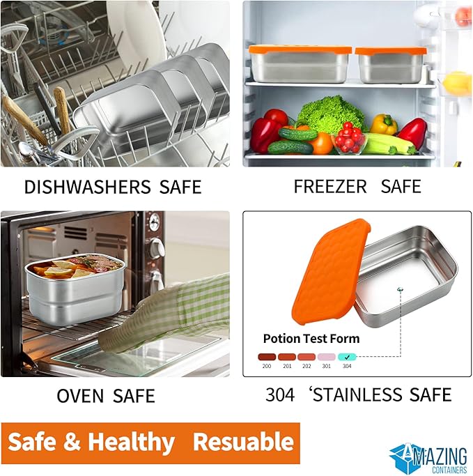 AMAZING CONTAINERS|Stainless Steel Food Containers with Lids Set of 3 (28 oz, 2X 8 oz) | Steel Lunch Container for Kids and Adults | Metal Snack Container Leakproof Lunch Box Sandwich Containers