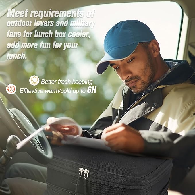 Tactical Lunch Box for Men, Expandable Heavy Duty Double Deck Tactical Lunch Bag with Shoulder Strap, Leakproof & Insulated Lunch Cooler Bag for Adult Work Fishing Picnic Travel,20L (Black)